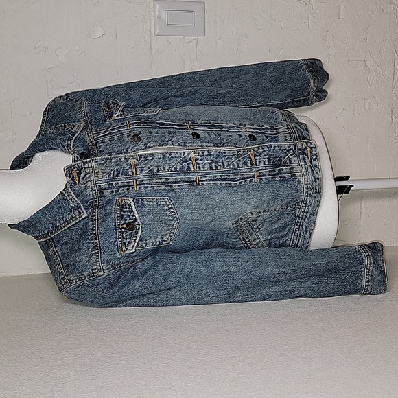 Route 66 Jacket Coat Trucker Denim Blue Jean Pockets Button Up Distressed L - Picture 7 of 16